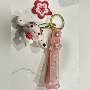 Cinnamoroll Sanrio Pink Keychain with Floral Accents